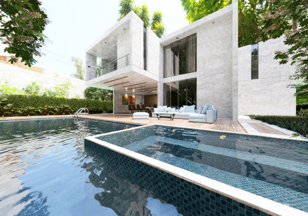 Pool House Exterior Sketchup  by Minh Graphics
