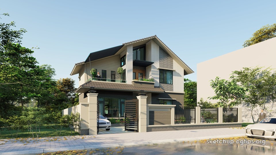 Exterior House Scene Sketchup File free by PhamTinh